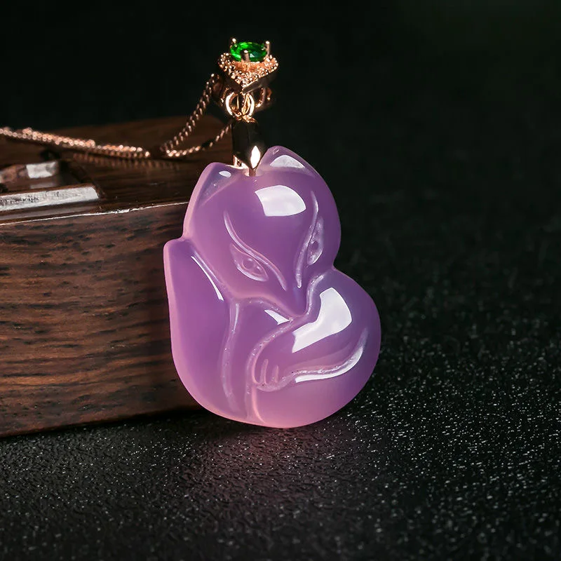 Men Accessories Wrist - Natural Purple Agate Fox Pendant Necklace