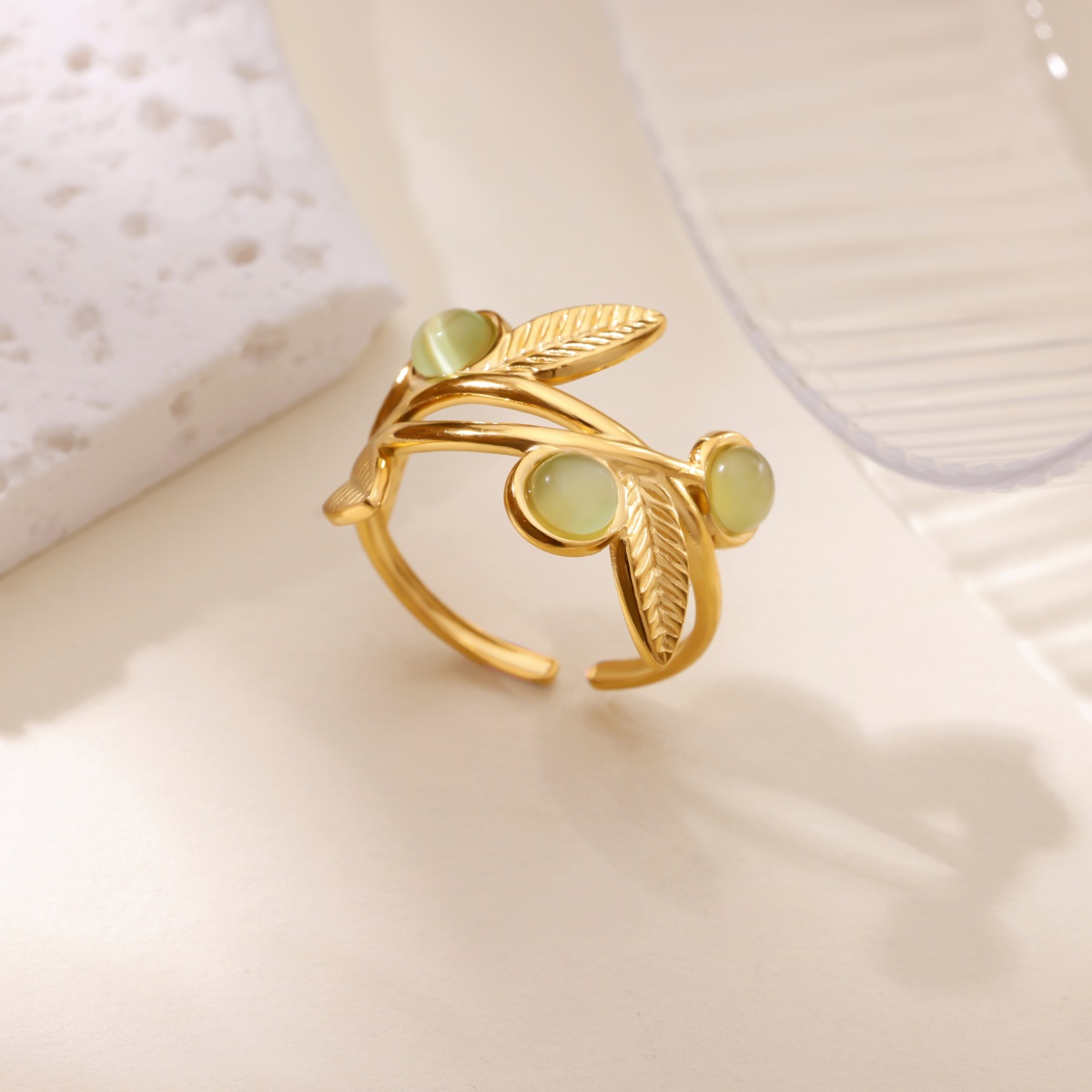 Men Accessories Aesthetic - Green Stone Leaf Rings For Women