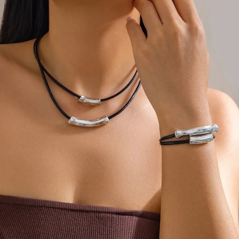Multilayer Black Leather Adjus - Men Accessories Aesthetic ulasan dan harga