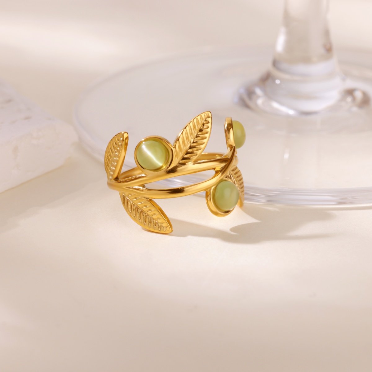 Green Stone Leaf Rings For Wom - Men Accessories Aesthetic ulasan dan harga
