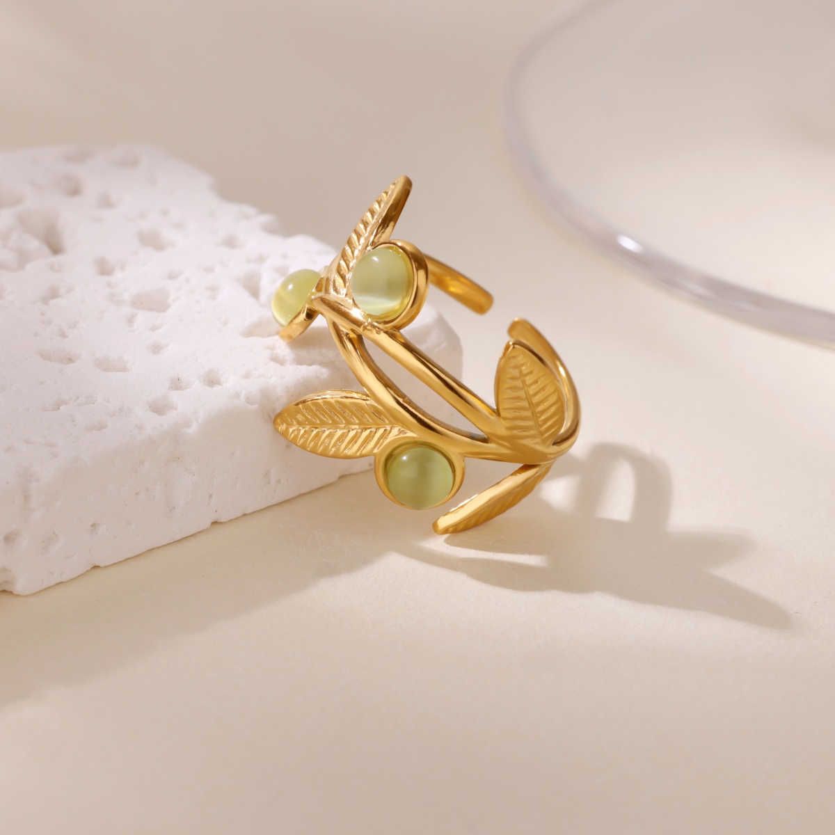 Green Stone Leaf Rings For Wom - Men Accessories Aesthetic ulasan dan harga