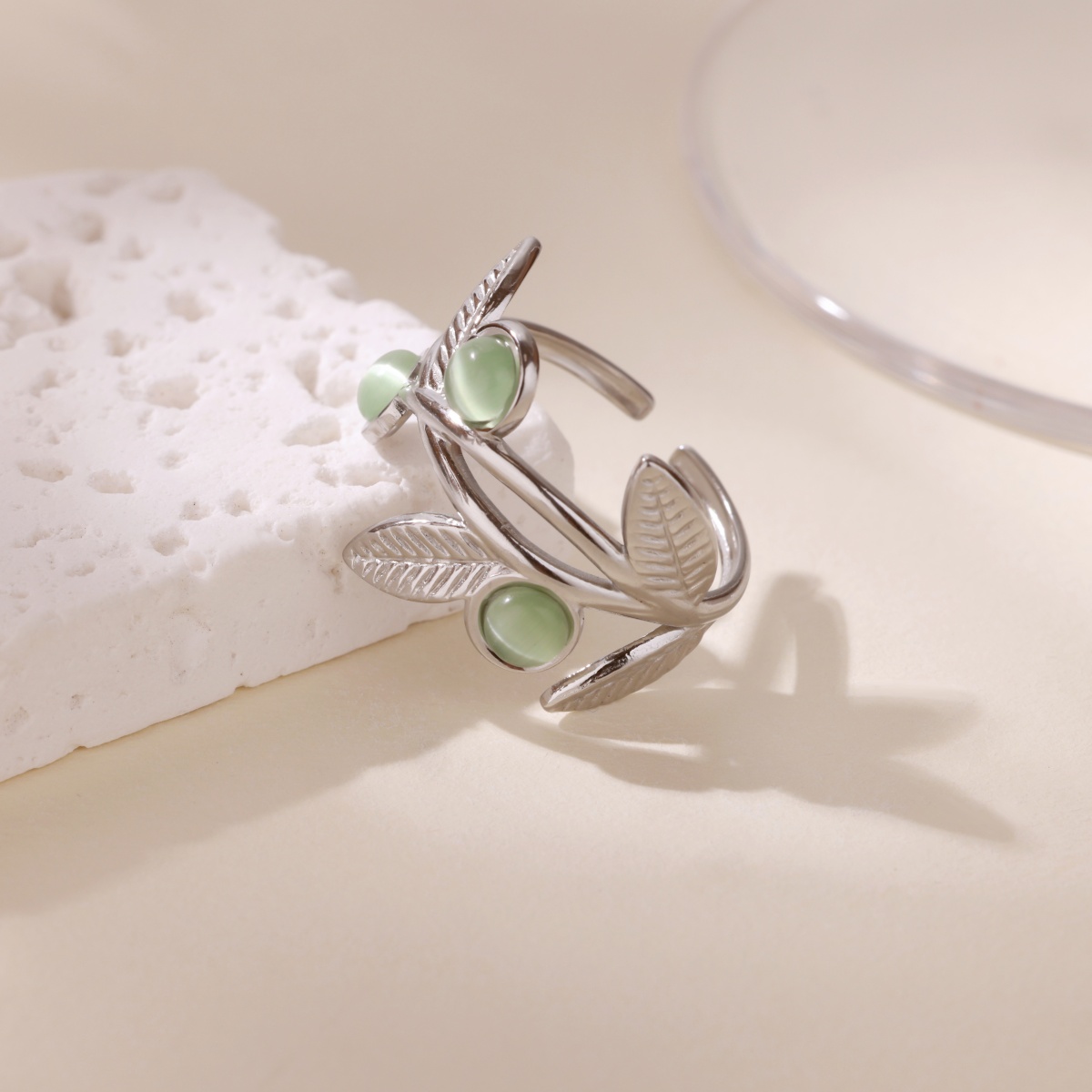 Green Stone Leaf Rings For Wom - Men Accessories Aesthetic ulasan dan harga